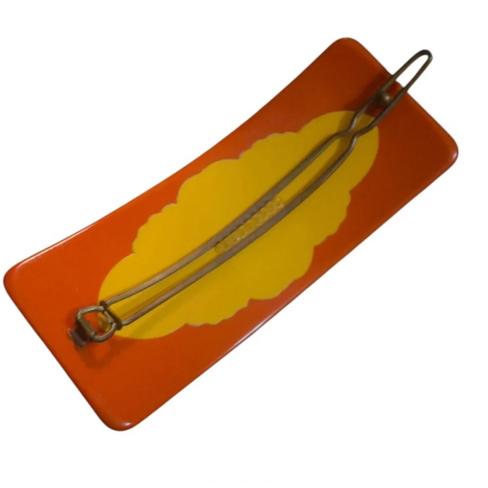 1960’s Ultra Mod French Barrette ColorBlock Orange‎ and Yellow, 3”, Deadstock